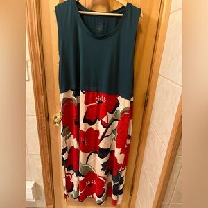 Cuddl Duds Teal Bodice Maxi Dress with Red Floral Skirt
